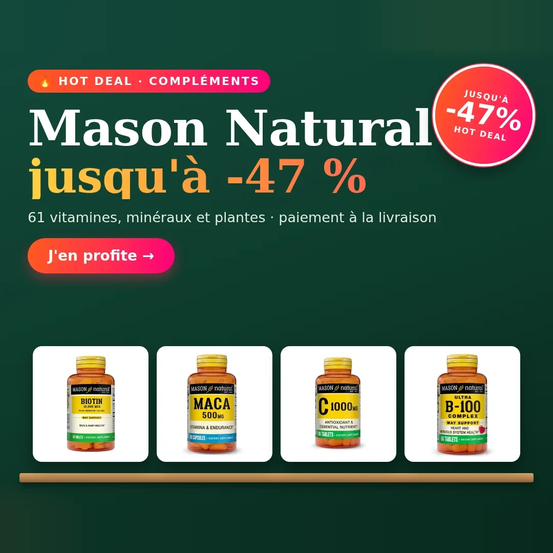 Hot Deal compléments Mason Natural : jusqu'à -47 % sur 61 vitamines, minéraux et plantes