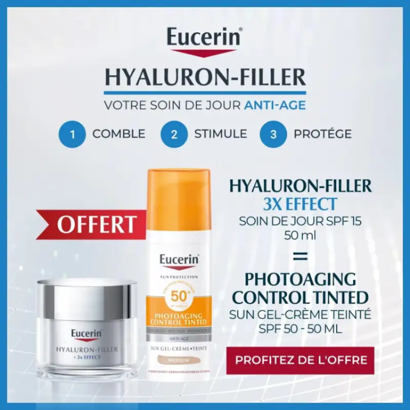 EUCERIN PACK HYALURON-FILLER SOIN DE JOUR 50ML = PHOTOAGING CONTROL FLUID SPF 50 - 50ML OFFERT