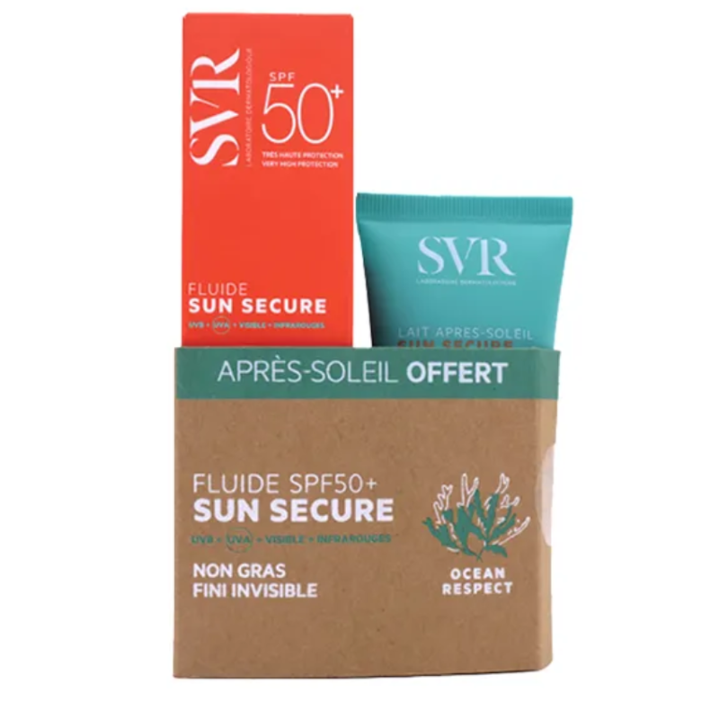 SVR - ECRAN SUN SECURE FLUIDE TOUCHER SEC BIODEGRADABLE SPF50  50ML   LAIT AP SOLEIL 50ML OFFERT