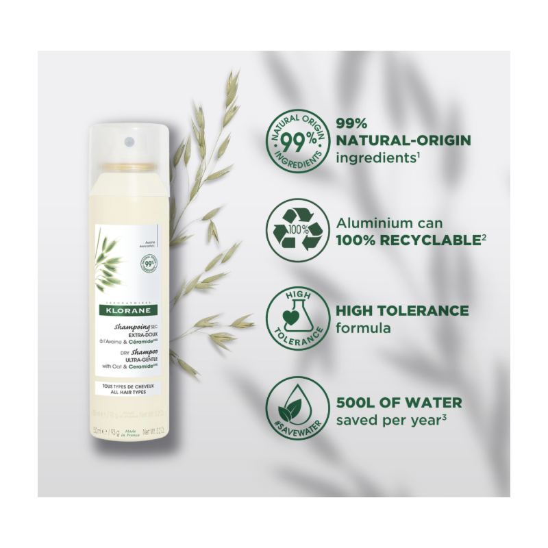 KLORANE - SHAMPOOING SEC EXTRA DOUX SPRAY TOUS TYPES DE CHEVEUX 150 ML