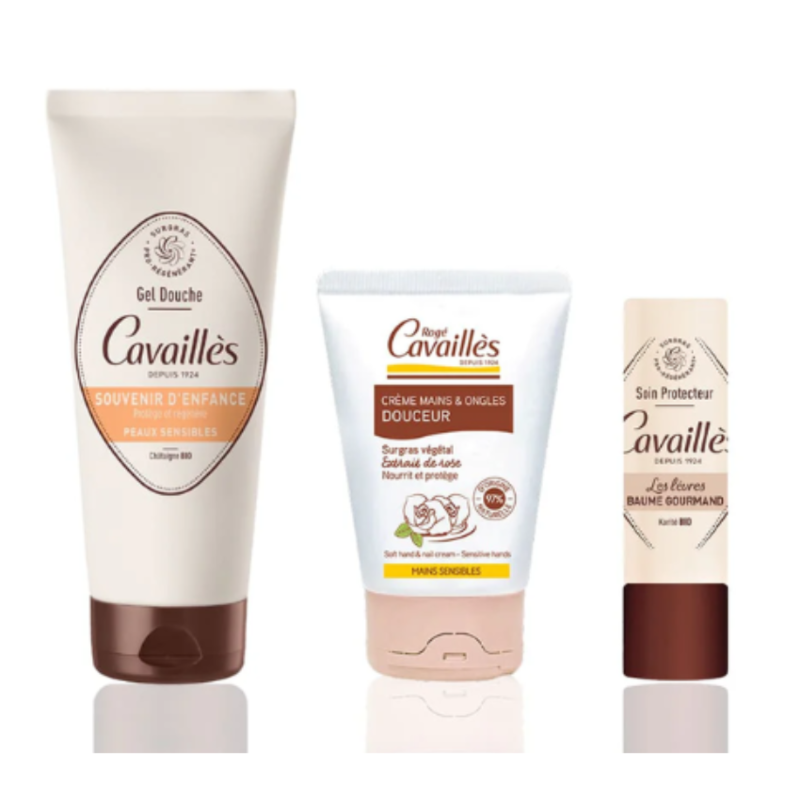 ROGE CAVAILLES - PACK GEL DOUCHE CREME DE LAIT 200ML   CREME MAINS VELOUTANTE 50ML   BAUME LEVRES GOURMAND