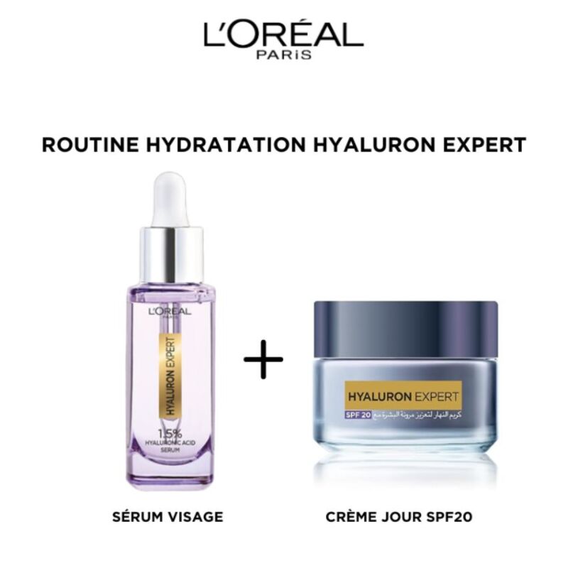 L'OREAL - PACK ROUTINE HYALURON EXPERT : SÉRUM VISAGE   CRÈME JOUR SPF20