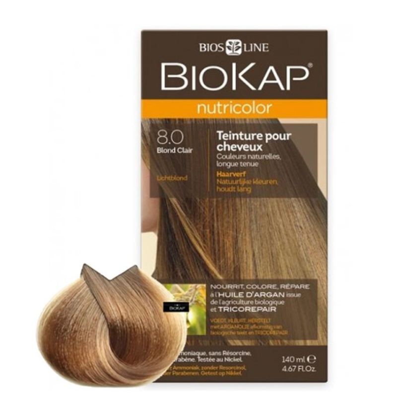 BIOKAP - NUTRICOLOR COLORATION NATURELLE 8.0 BLOND CLAIR 