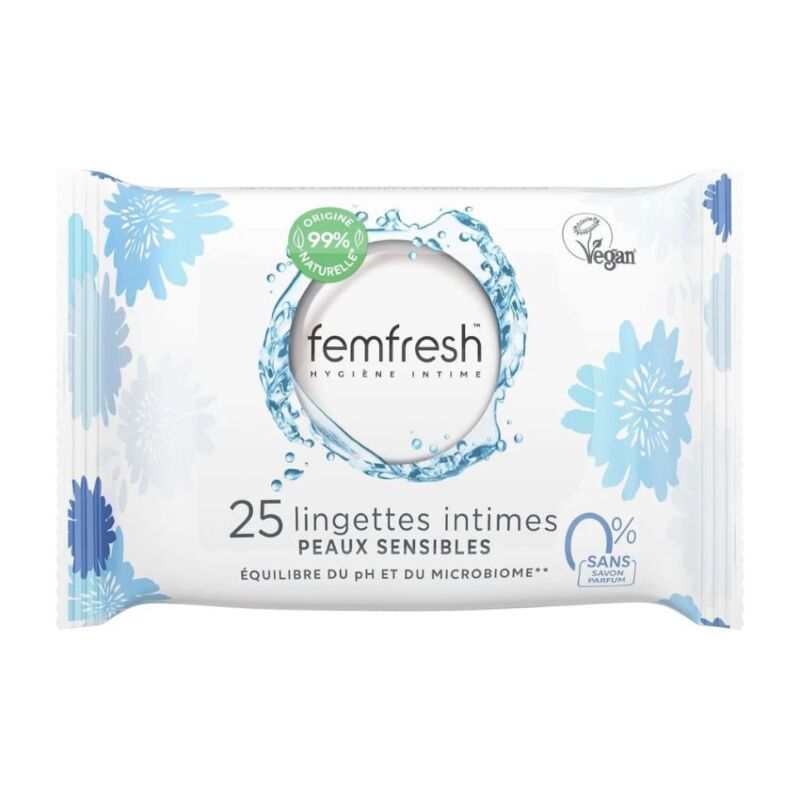 FEMFRESH  - 25 LINGETTES INTIMES PEAUX SENSIBLES