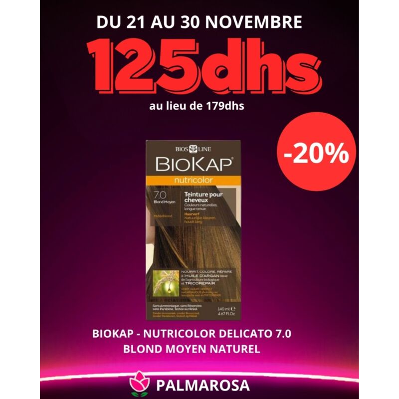 BIOKAP - NUTRICOLOR DELICATO 7.0 BLOND MOYEN NATUREL