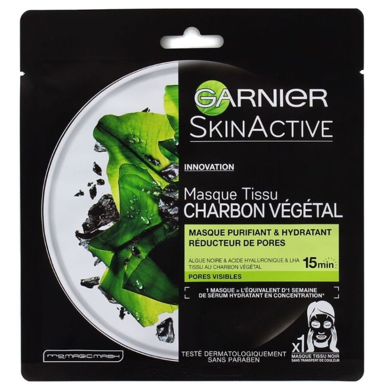 GARNIER - SKIN ACTIVE MASQUE TISSU CHARBON PUR PURFIANT ET HYDRATANT28g